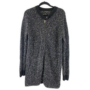 Banana Republic Full Zip Cardigan Sweater Tunic Black White Speckled Womens XL